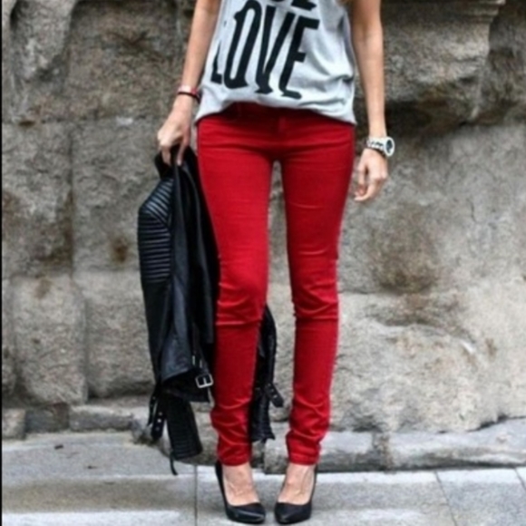 Boutique Versona Bright Red High Rise Jeggings 2 - Picture 1 of 5